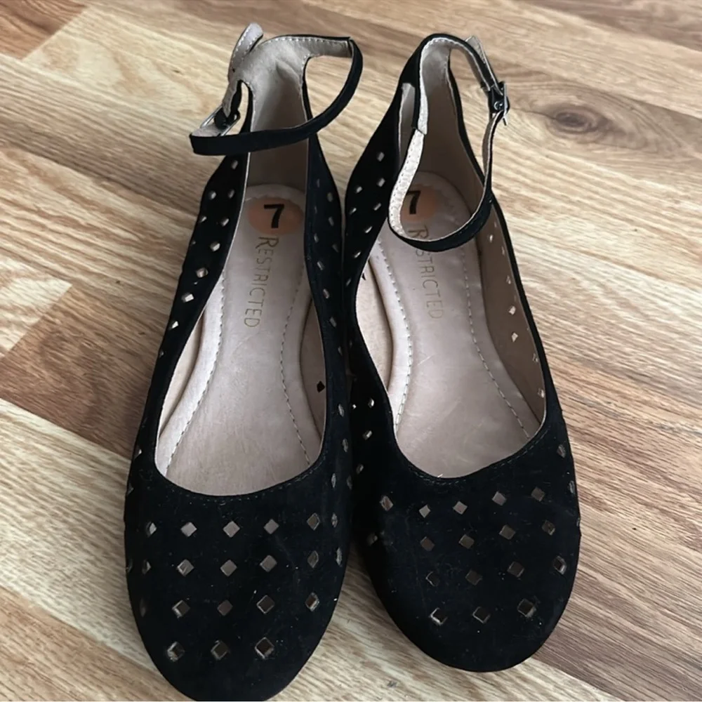Restricted Black Ankle Strap Flats girls size 7